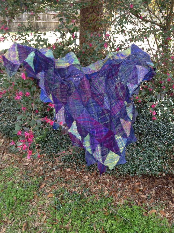 triangle woven shawl from handspun yarn