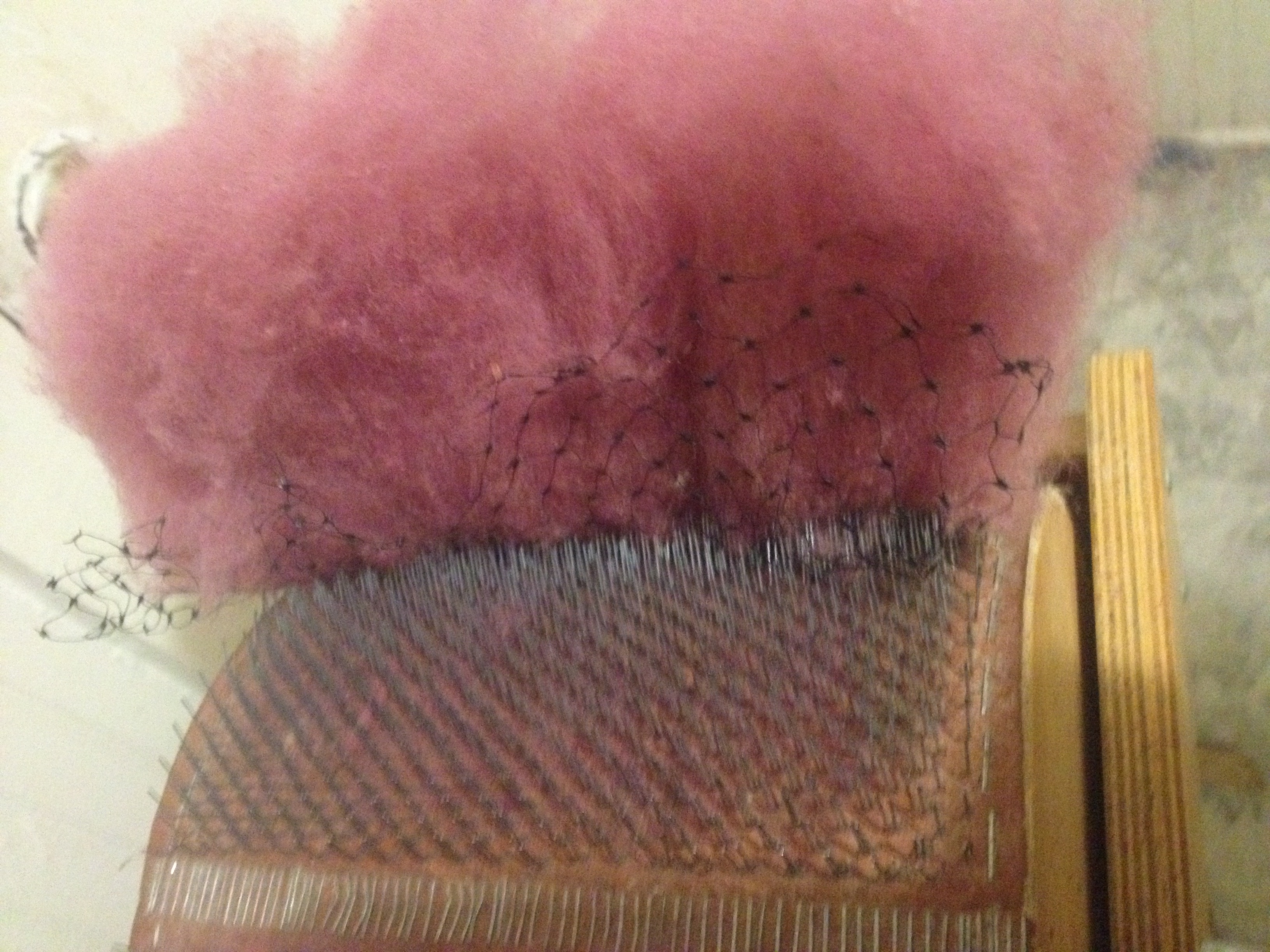 wool batt coming off drum carder