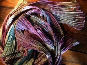 shibori tie dye techniques arashi pleated silk scarf natural dyes indigo