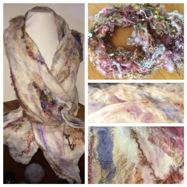 Nuno felted scarf in cream beige rose and lavender